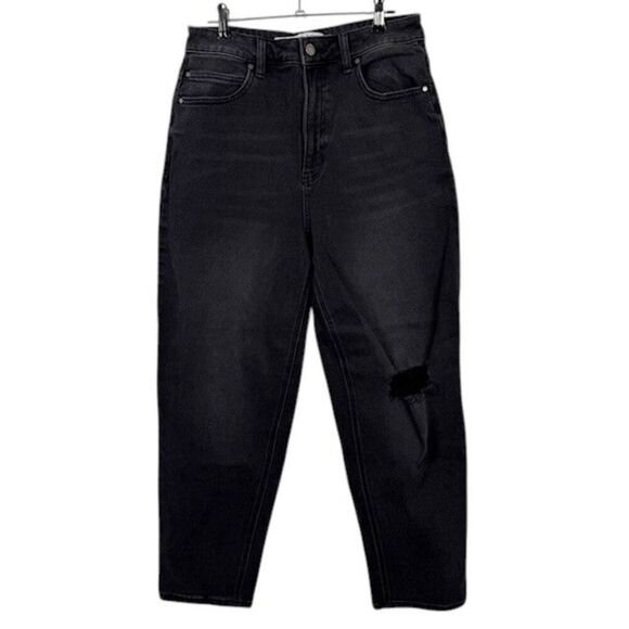 Tinseltown Stonewashed Black Jeans Distressed Relaxed Fit Tapered Leg Size 11 - Picture 1 of 12